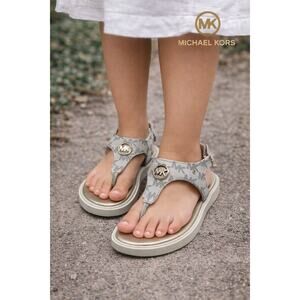 Michael Kors Signature Logo T-Strap Sandals - Vanilla